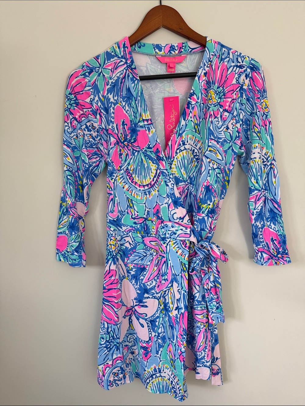Lilly Pulitzer Women’s Floral Wrap One-Piece in Blue, Pink & Green